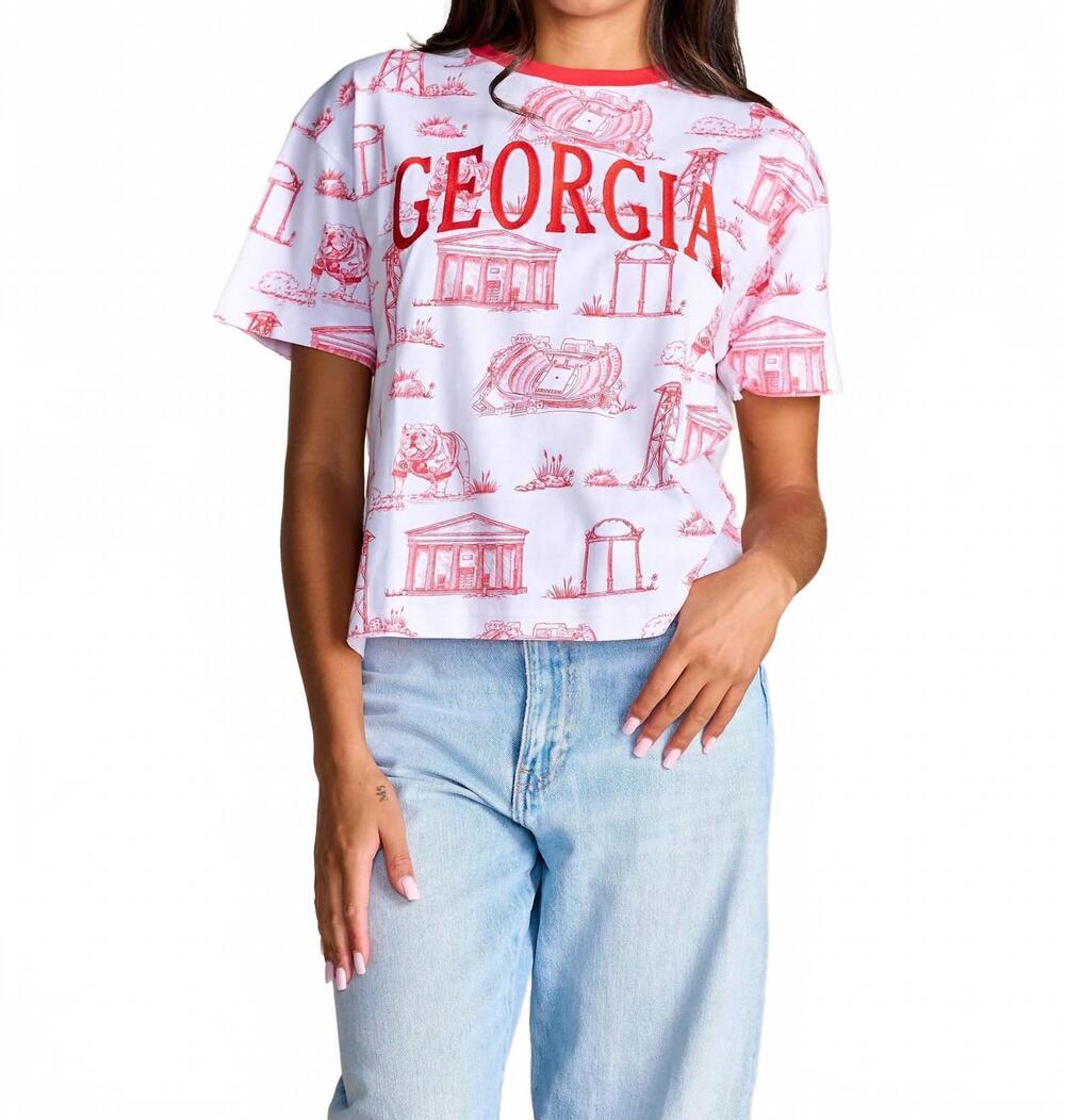 NEW STEWART SIMMONS georgia team toile embroidered tee in white red